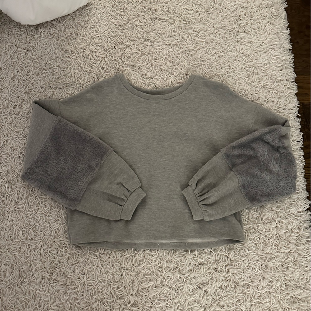 Gray Women's Sweater with Textured Sleeves